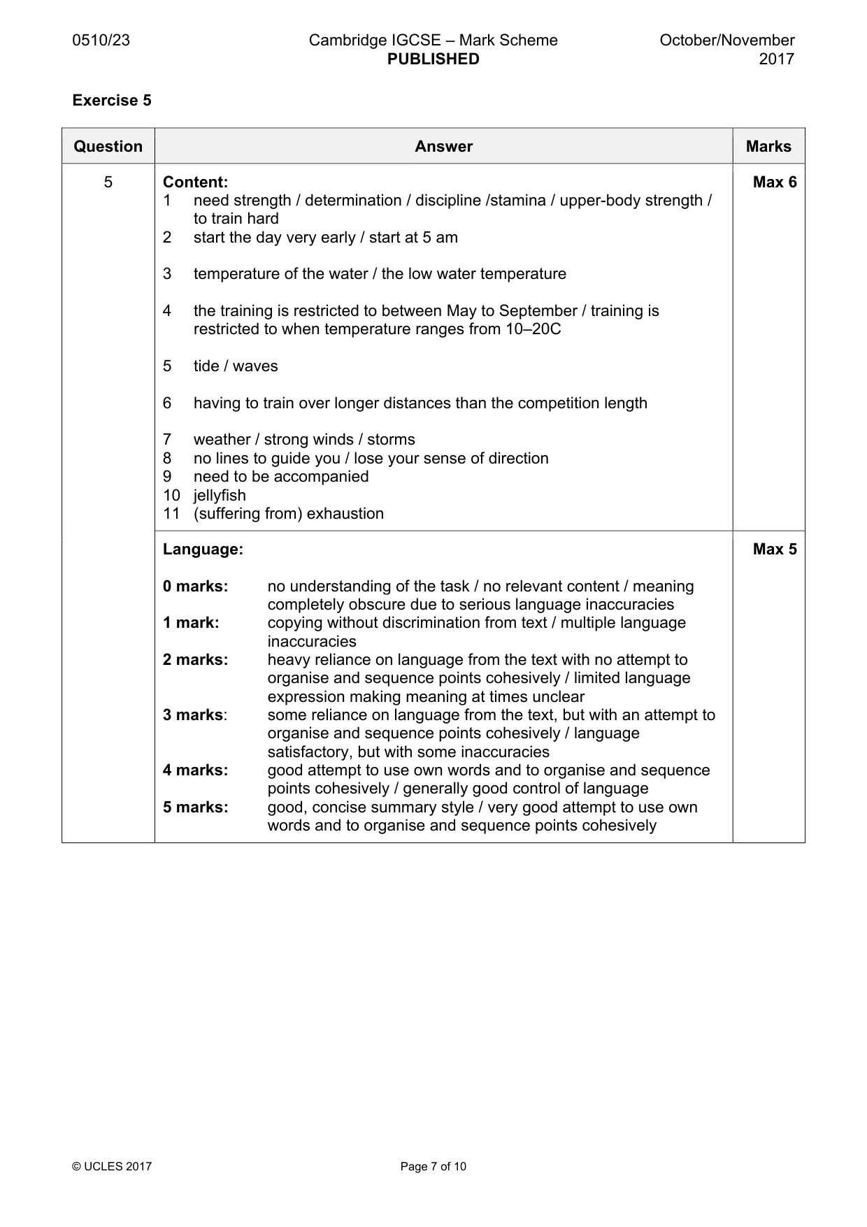 Mark scheme, page 7 of 10
