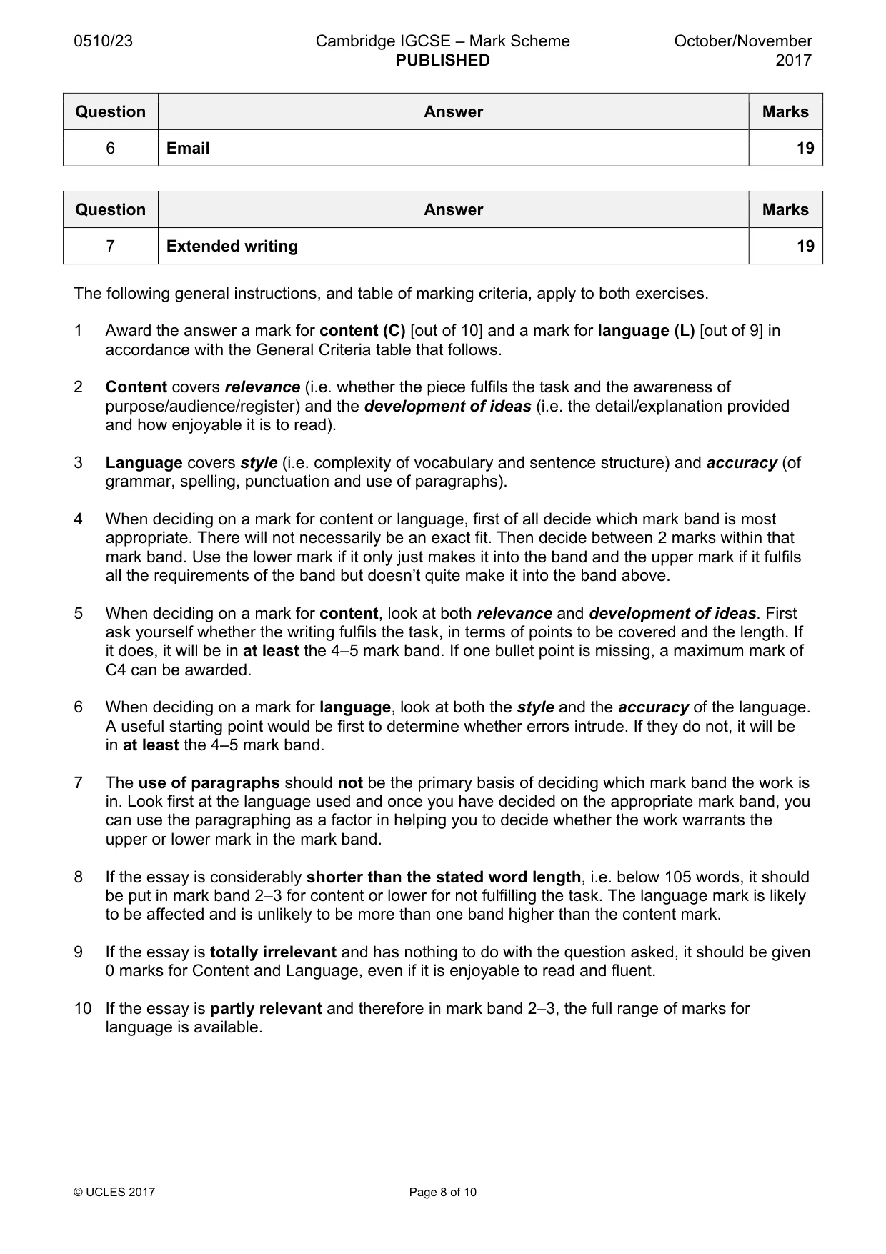 Mark scheme, page 8 of 10