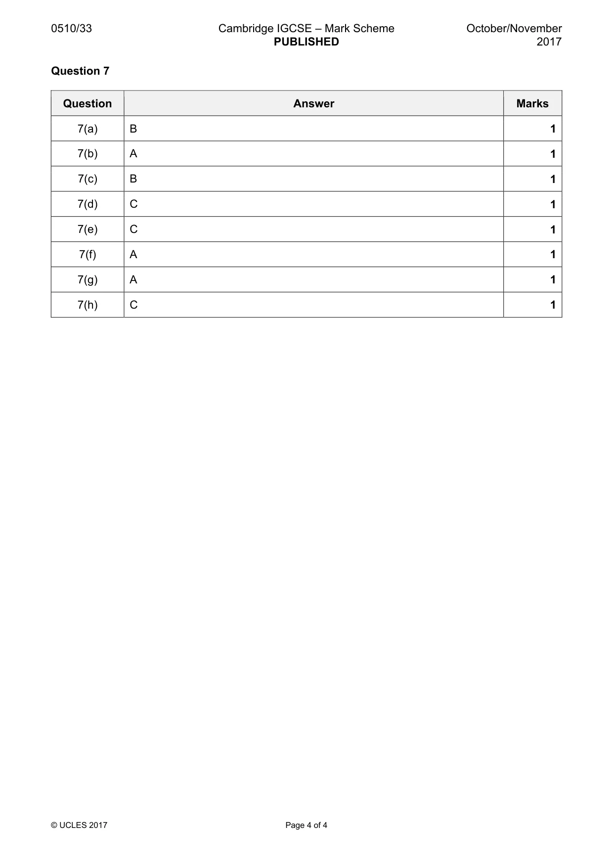 Mark scheme, page 4 of 4