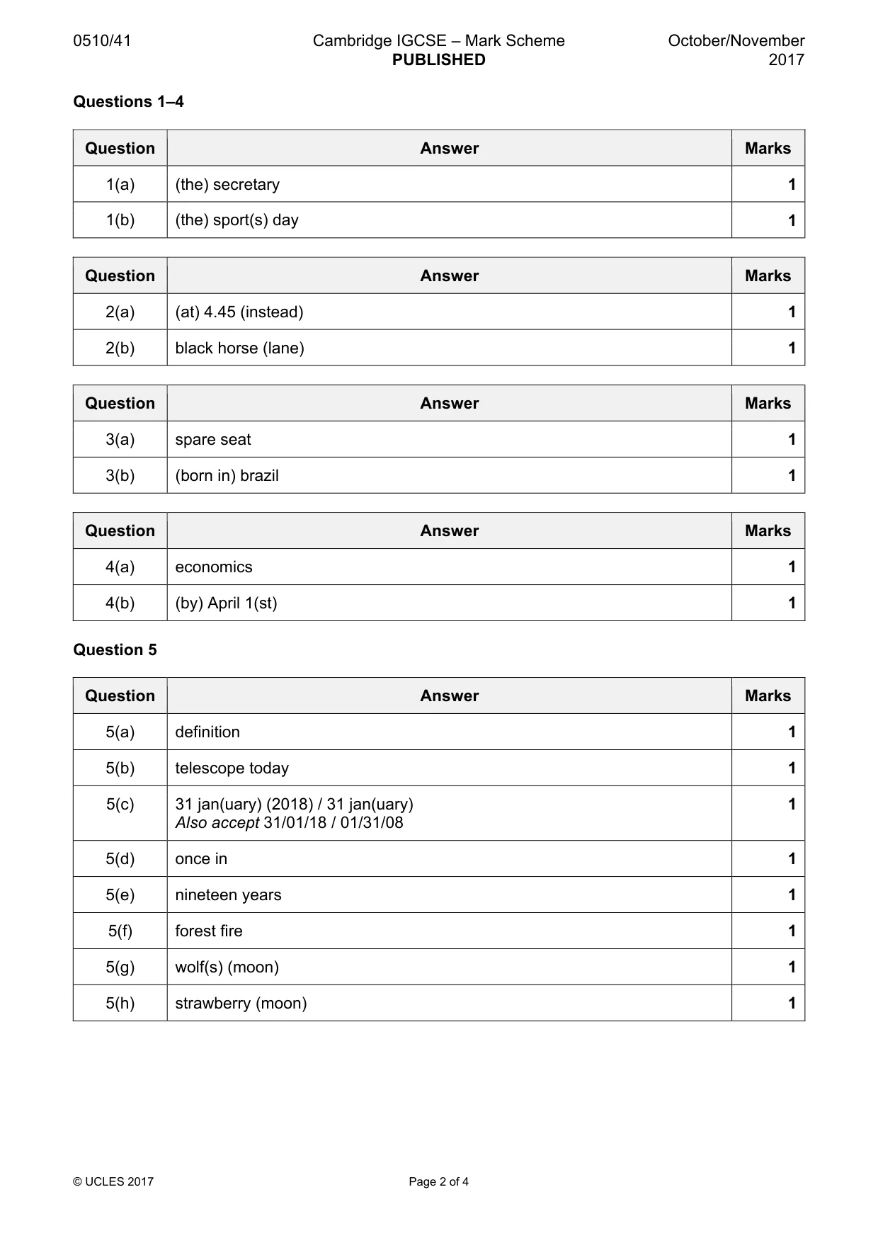 Mark scheme, page 2 of 4