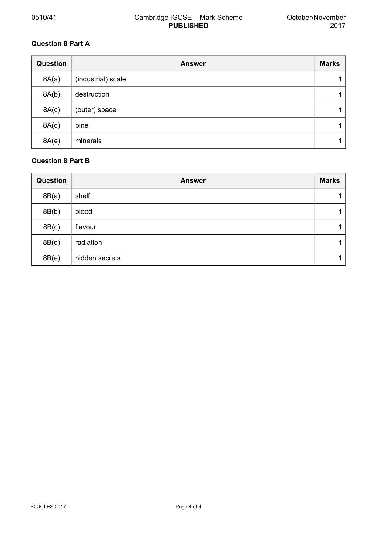 Mark scheme, page 4 of 4