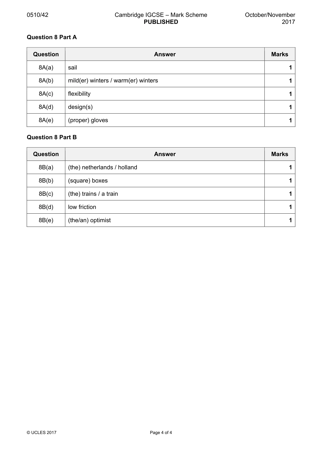 Mark scheme, page 4 of 4