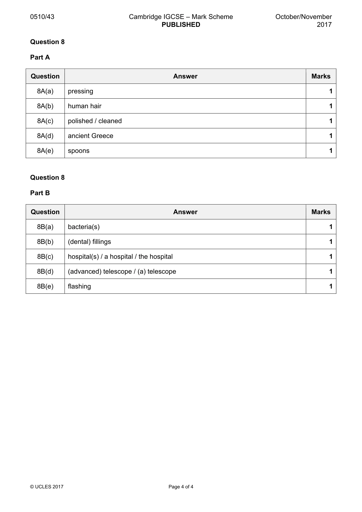 Mark scheme, page 4 of 4