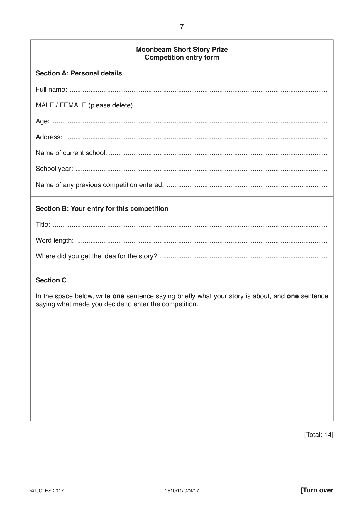 Cambridge IGCSE English - Second Language (oral endorsement) 0510 2017 Oct/Nov Paper 1 · Variant 1 question paper, page 7 of 16