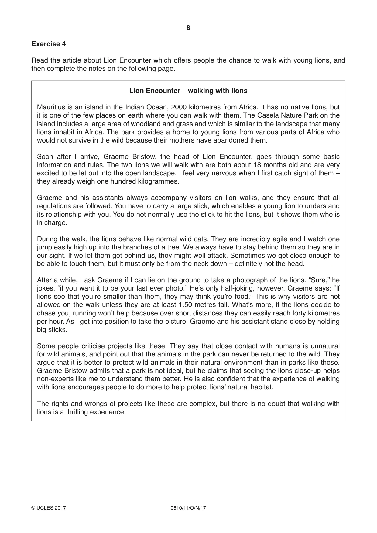 Cambridge IGCSE English - Second Language (oral endorsement) 0510 2017 Oct/Nov Paper 1 · Variant 1 question paper, page 8 of 16