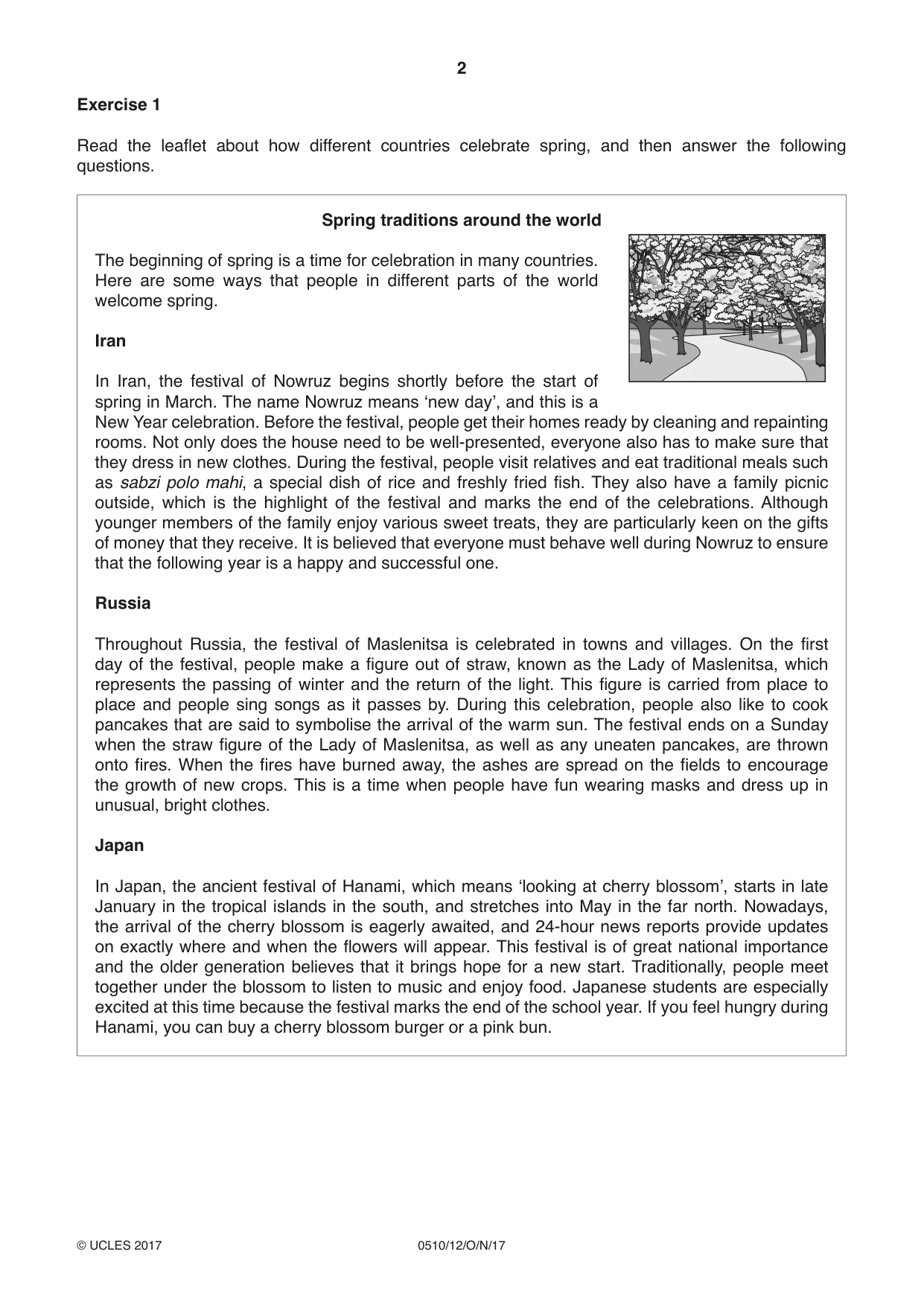 Cambridge IGCSE English - Second Language (oral endorsement) 0510 2017 Oct/Nov Paper 1 · Variant 2 question paper, page 2 of 16