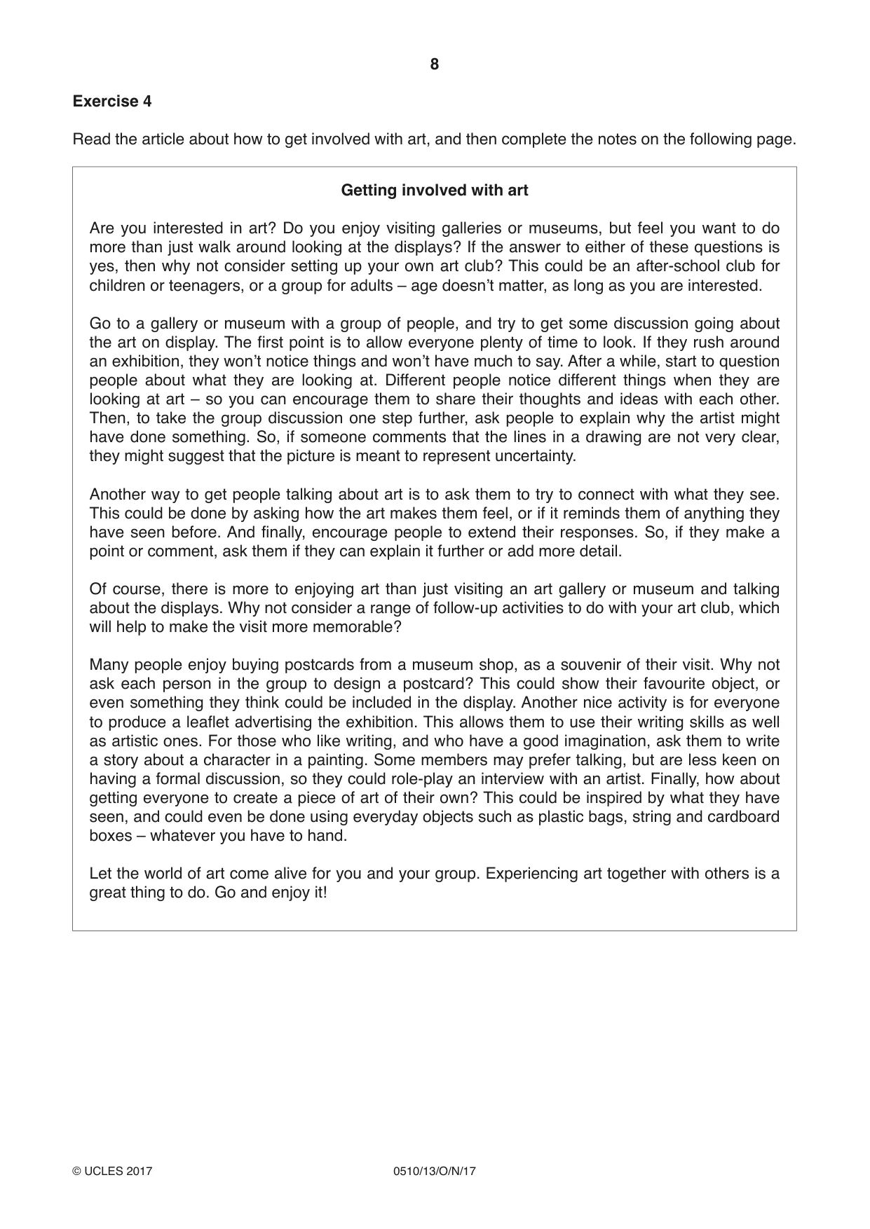 Cambridge IGCSE English - Second Language (oral endorsement) 0510 2017 Oct/Nov Paper 1 · Variant 3 question paper, page 8 of 16