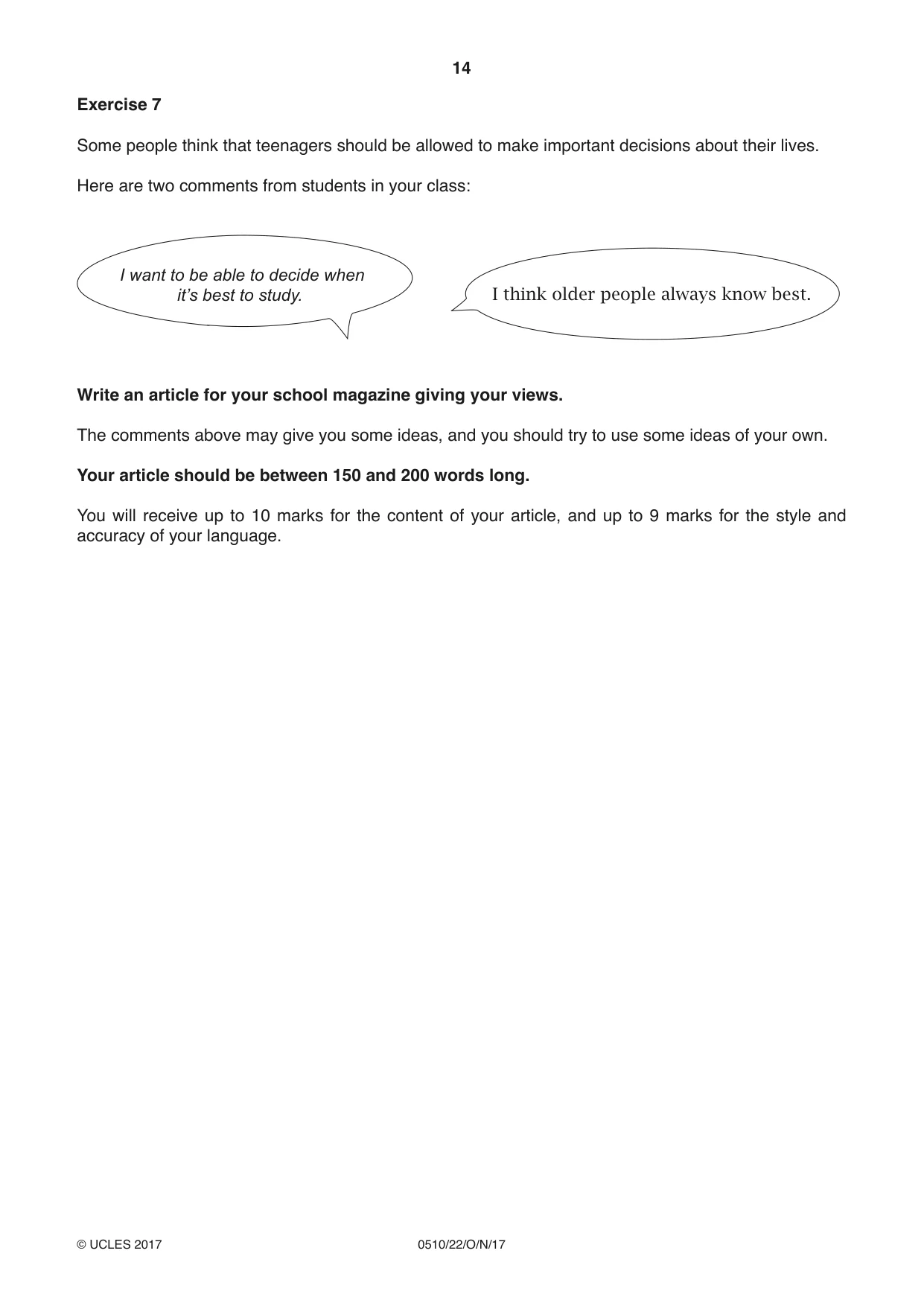 Cambridge IGCSE English - Second Language (oral endorsement) 0510 2017 Oct/Nov Paper 2 · Variant 2 question paper, page 14 of 16