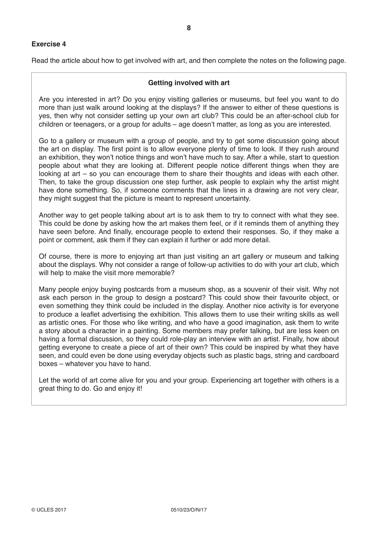 Cambridge IGCSE English - Second Language (oral endorsement) 0510 2017 Oct/Nov Paper 2 · Variant 3 question paper, page 8 of 16