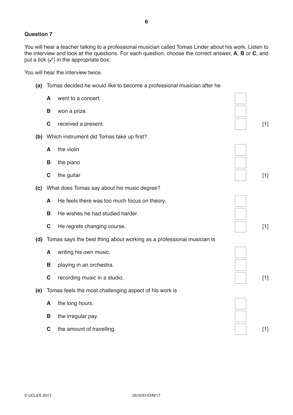 Cambridge IGCSE English - Second Language (oral endorsement) 0510 2017 Oct/Nov Paper 3 · Variant 1 question paper, page 6 of 8