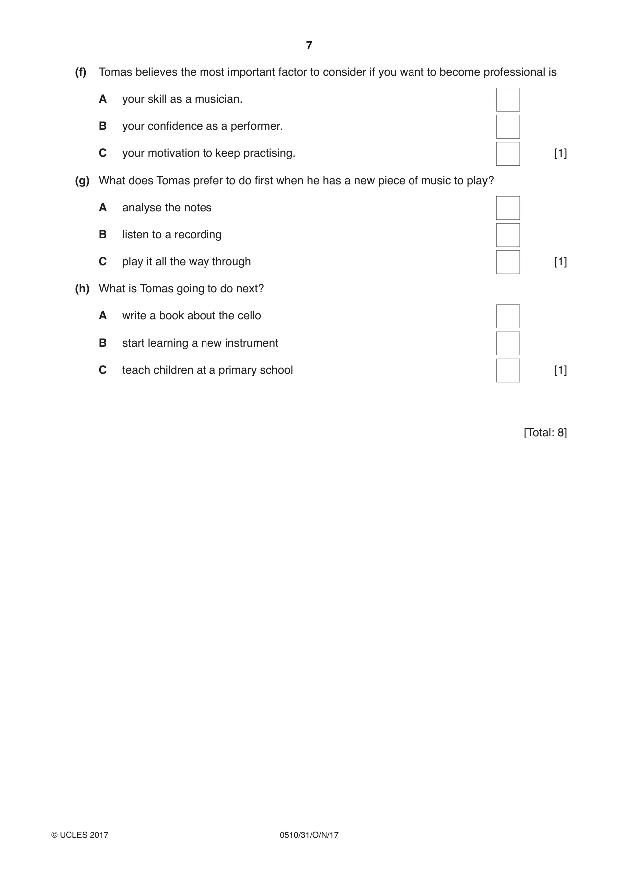 Cambridge IGCSE English - Second Language (oral endorsement) 0510 2017 Oct/Nov Paper 3 · Variant 1 question paper, page 7 of 8