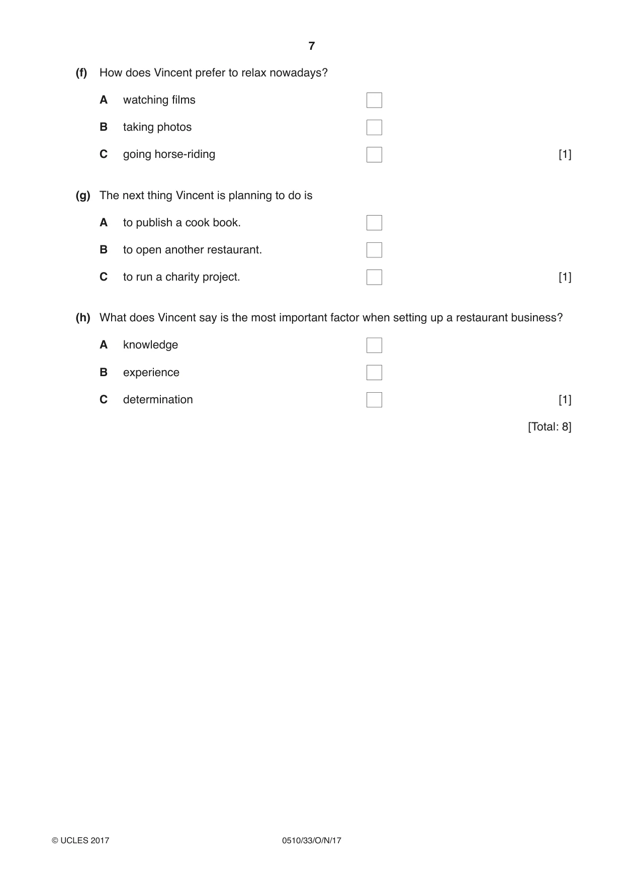 Cambridge IGCSE English - Second Language (oral endorsement) 0510 2017 Oct/Nov Paper 3 · Variant 3 question paper, page 7 of 8