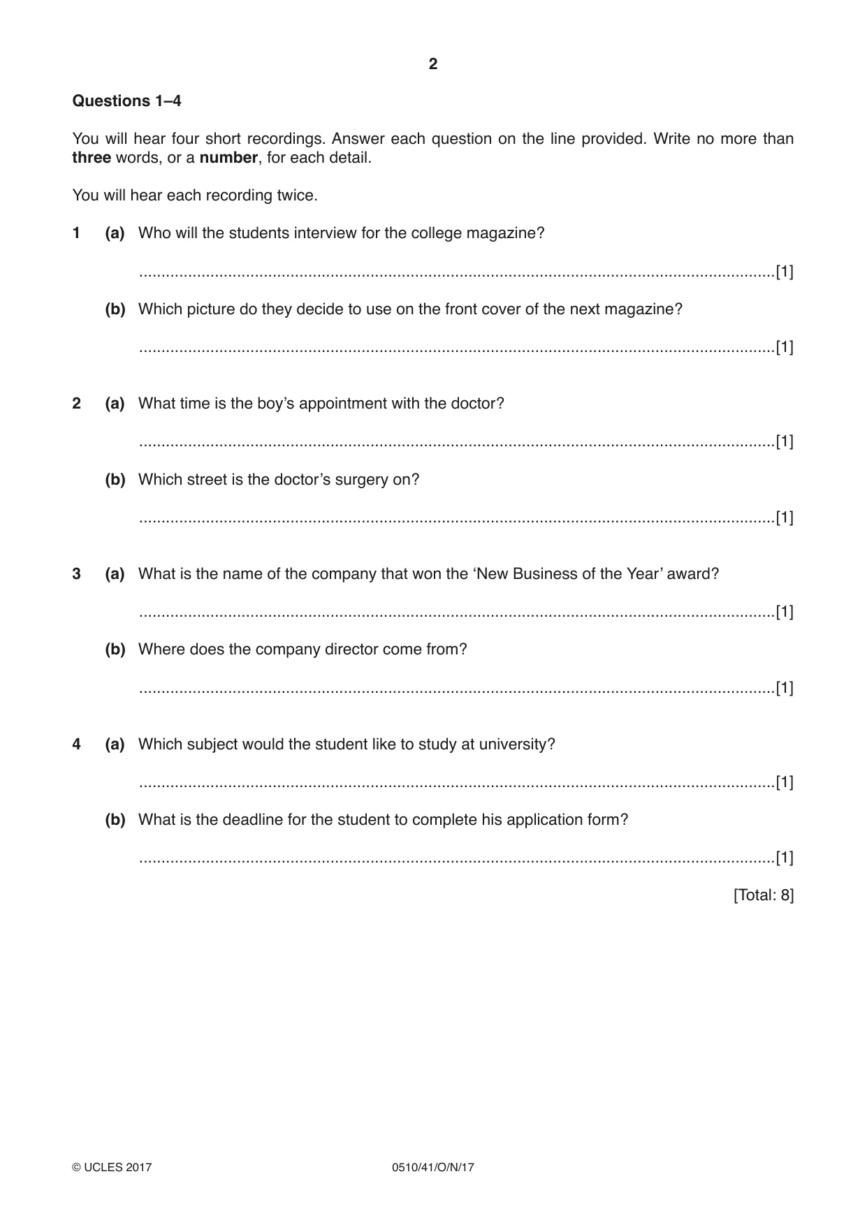 Cambridge IGCSE English - Second Language (oral endorsement) 0510 2017 Oct/Nov Paper 4 · Variant 1 question paper, page 2 of 12