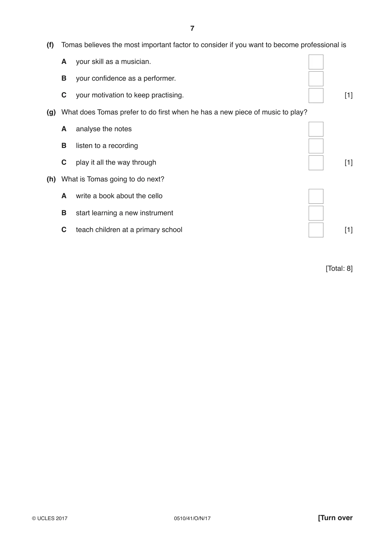 Cambridge IGCSE English - Second Language (oral endorsement) 0510 2017 Oct/Nov Paper 4 · Variant 1 question paper, page 7 of 12