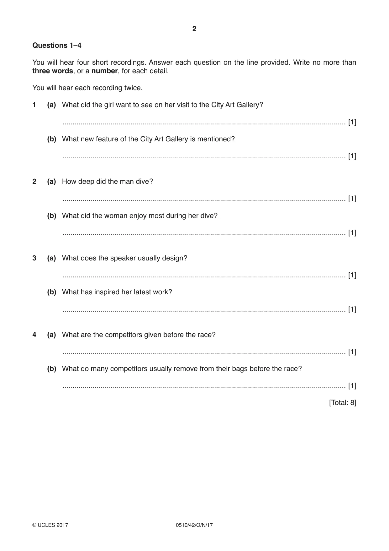 Cambridge IGCSE English - Second Language (oral endorsement) 0510 2017 Oct/Nov Paper 4 · Variant 2 question paper, page 2 of 12