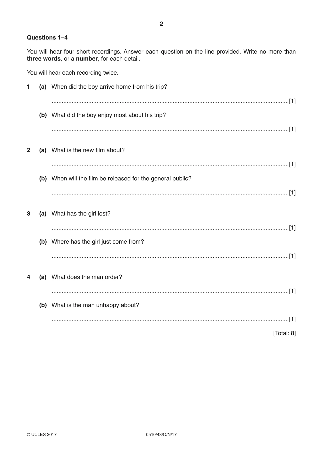 Cambridge IGCSE English - Second Language (oral endorsement) 0510 2017 Oct/Nov Paper 4 · Variant 3 question paper, page 2 of 12