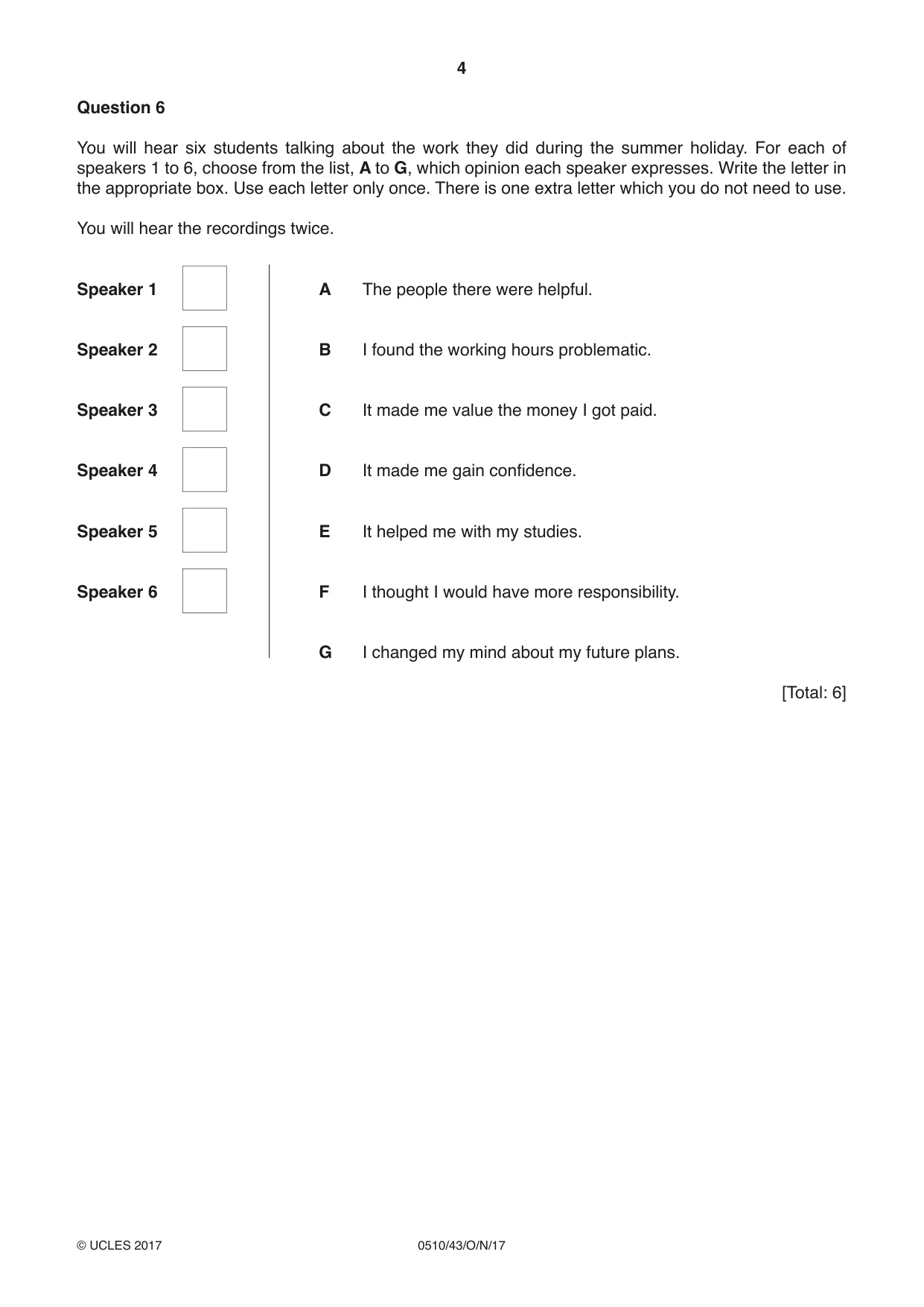 Cambridge IGCSE English - Second Language (oral endorsement) 0510 2017 Oct/Nov Paper 4 · Variant 3 question paper, page 4 of 12