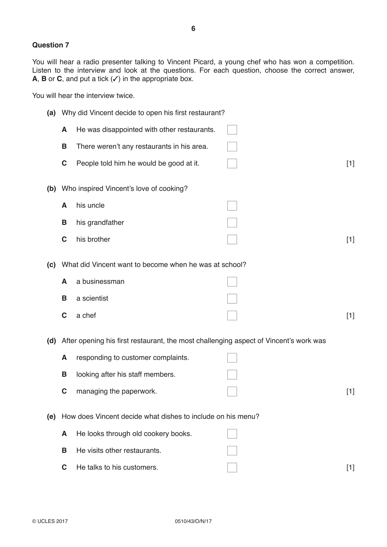 Cambridge IGCSE English - Second Language (oral endorsement) 0510 2017 Oct/Nov Paper 4 · Variant 3 question paper, page 6 of 12