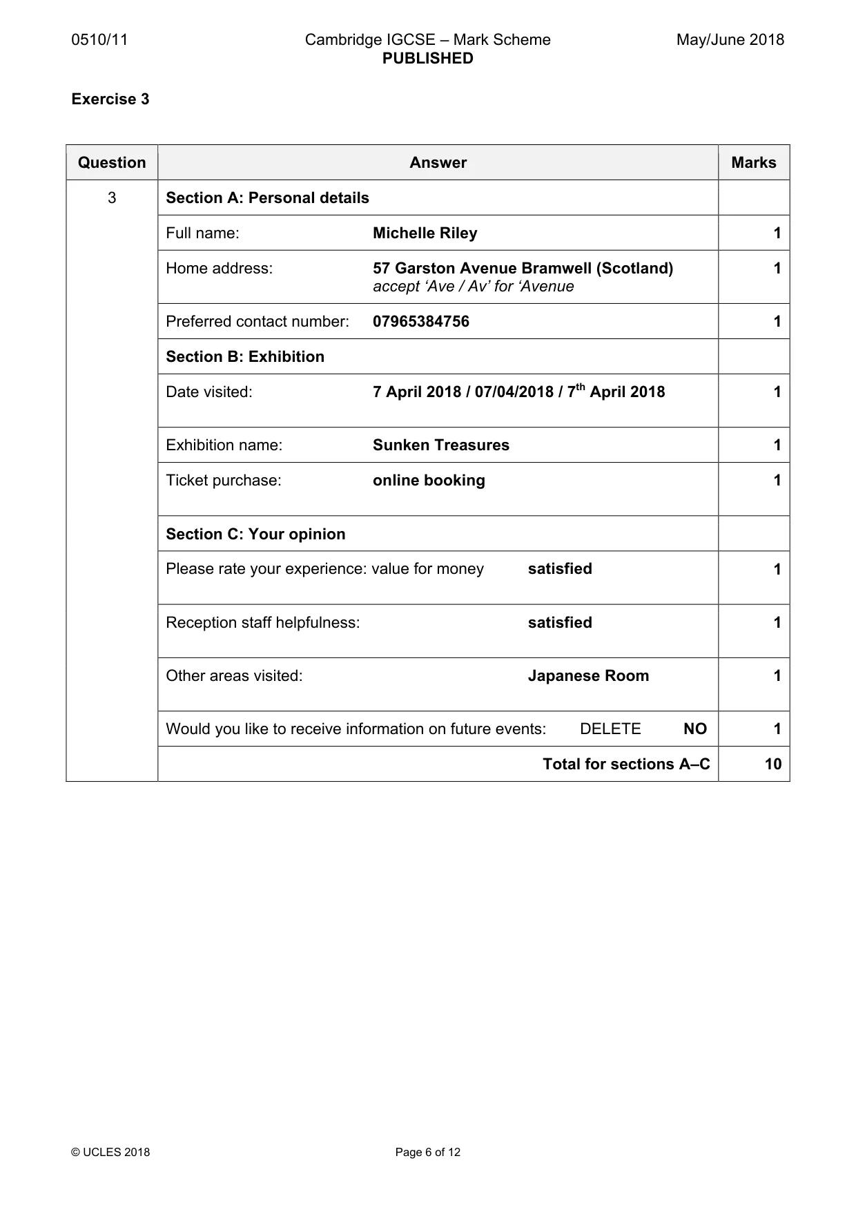 Mark scheme, page 6 of 12