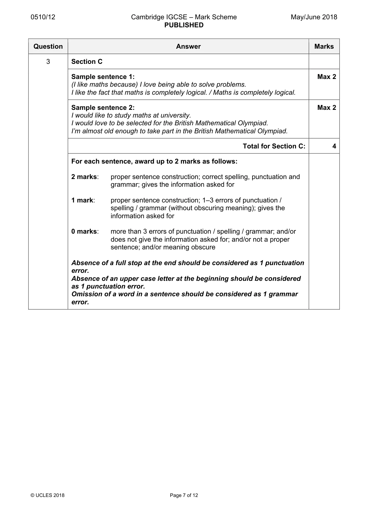 Mark scheme, page 7 of 12