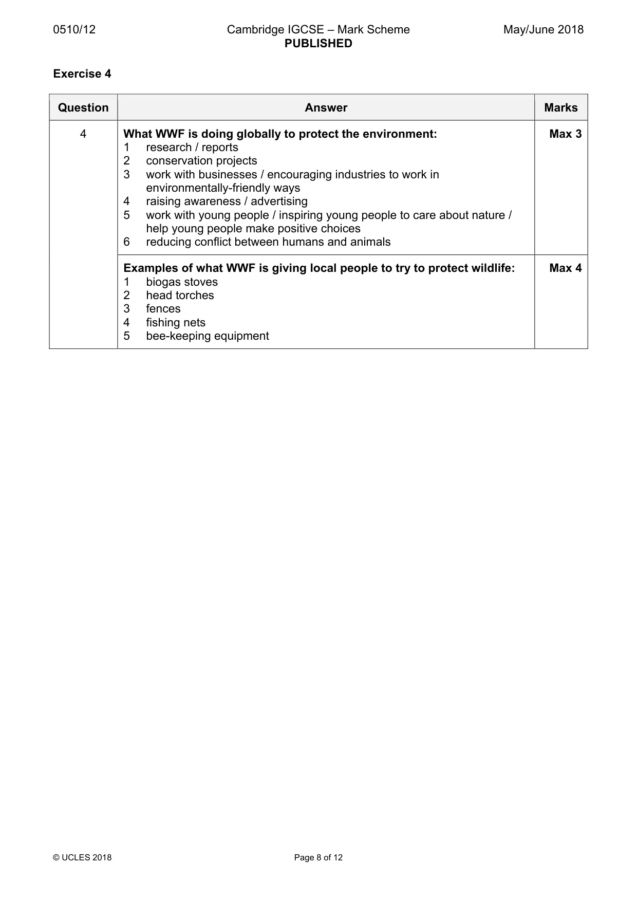 Mark scheme, page 8 of 12