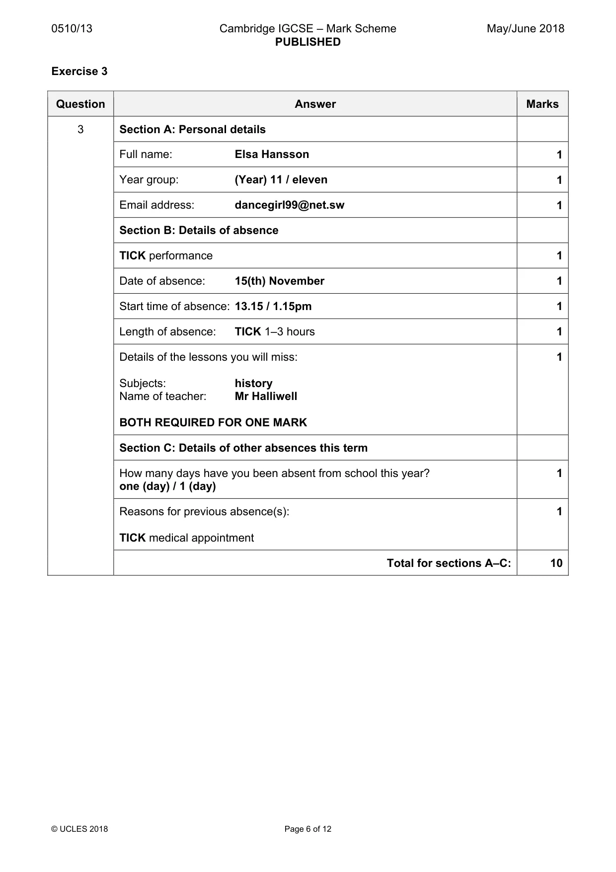 Mark scheme, page 6 of 12