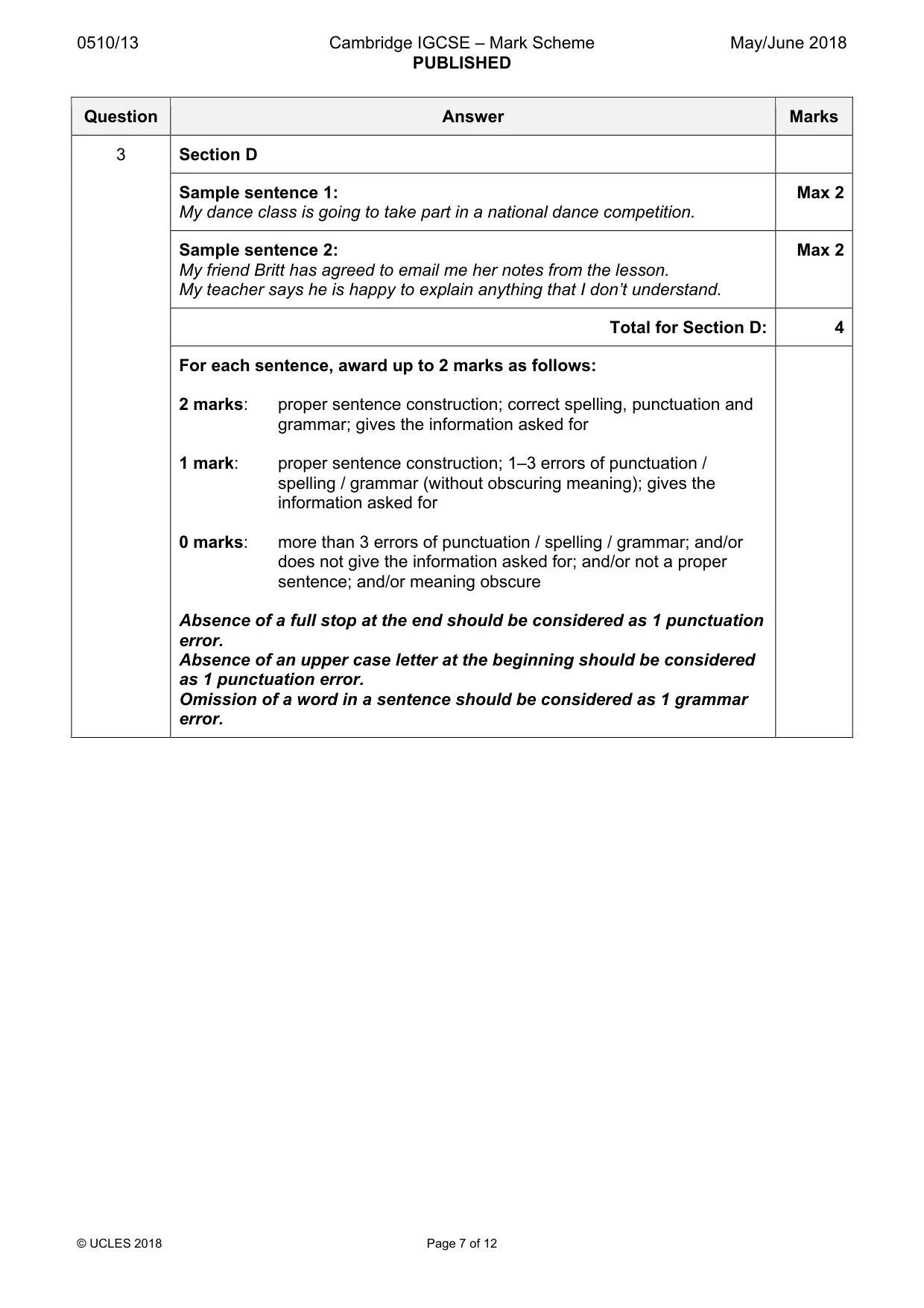 Mark scheme, page 7 of 12