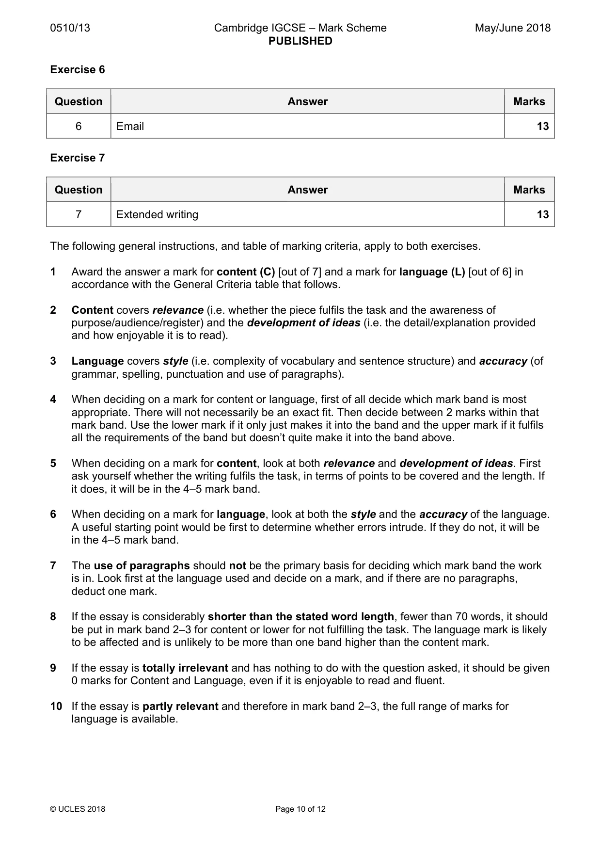 Mark scheme, page 10 of 12