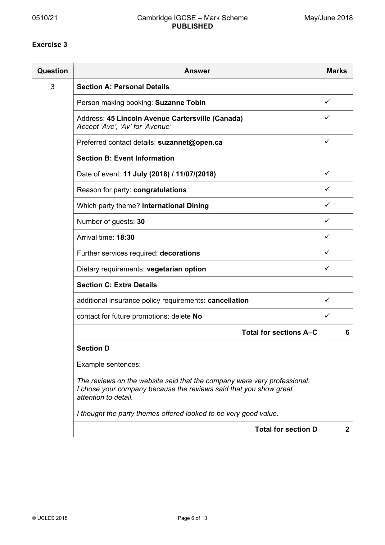 Mark scheme, page 6 of 13
