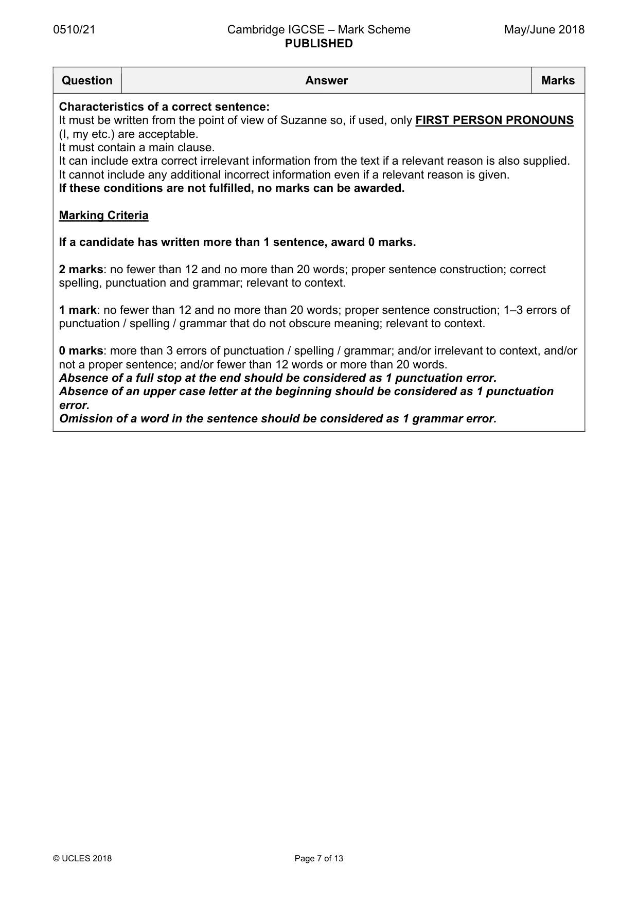 Mark scheme, page 7 of 13
