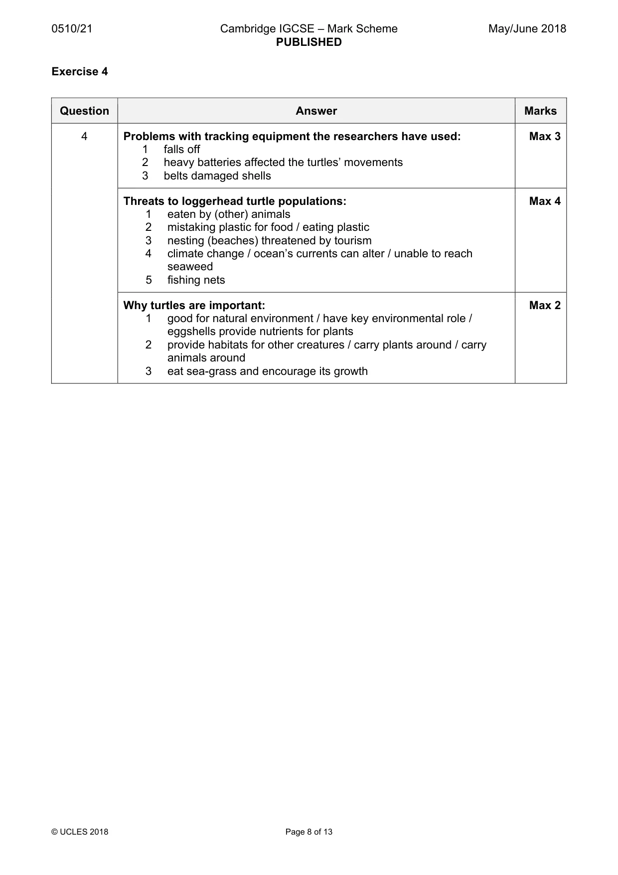 Mark scheme, page 8 of 13