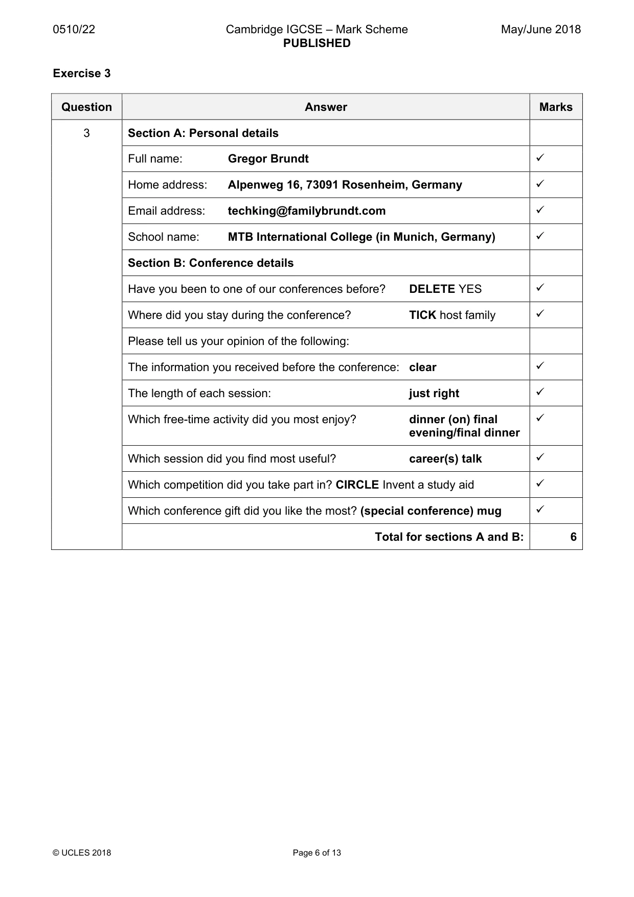 Mark scheme, page 6 of 13