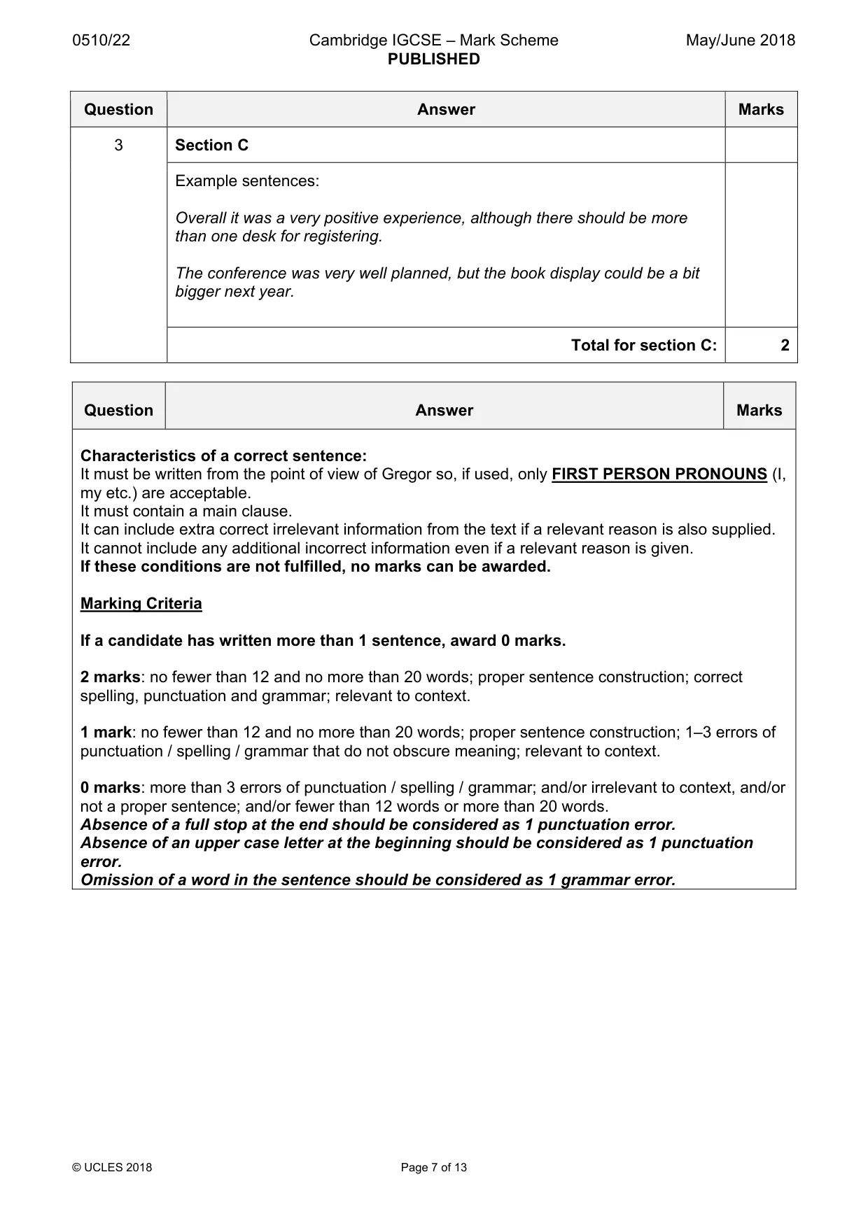 Mark scheme, page 7 of 13