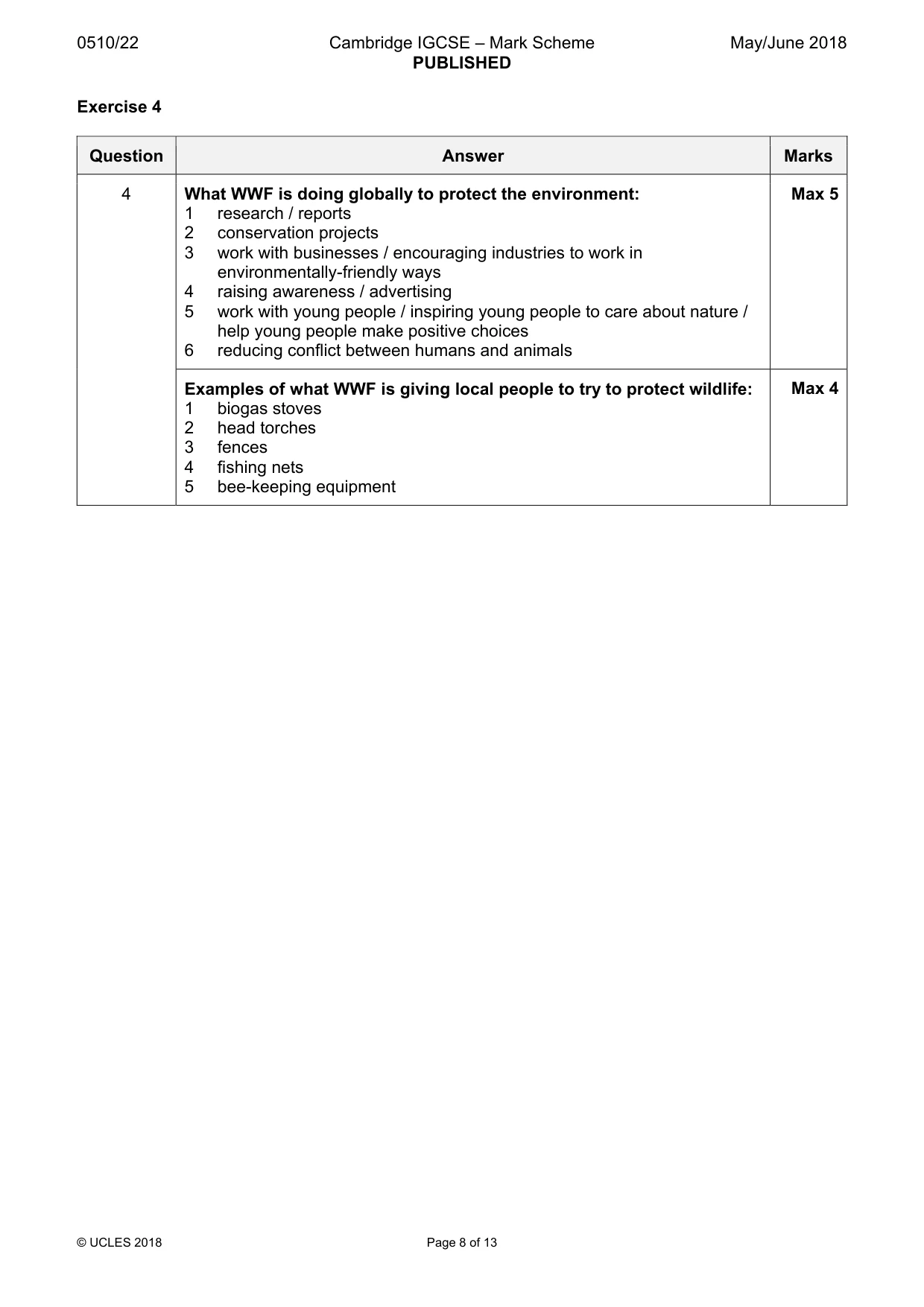 Mark scheme, page 8 of 13
