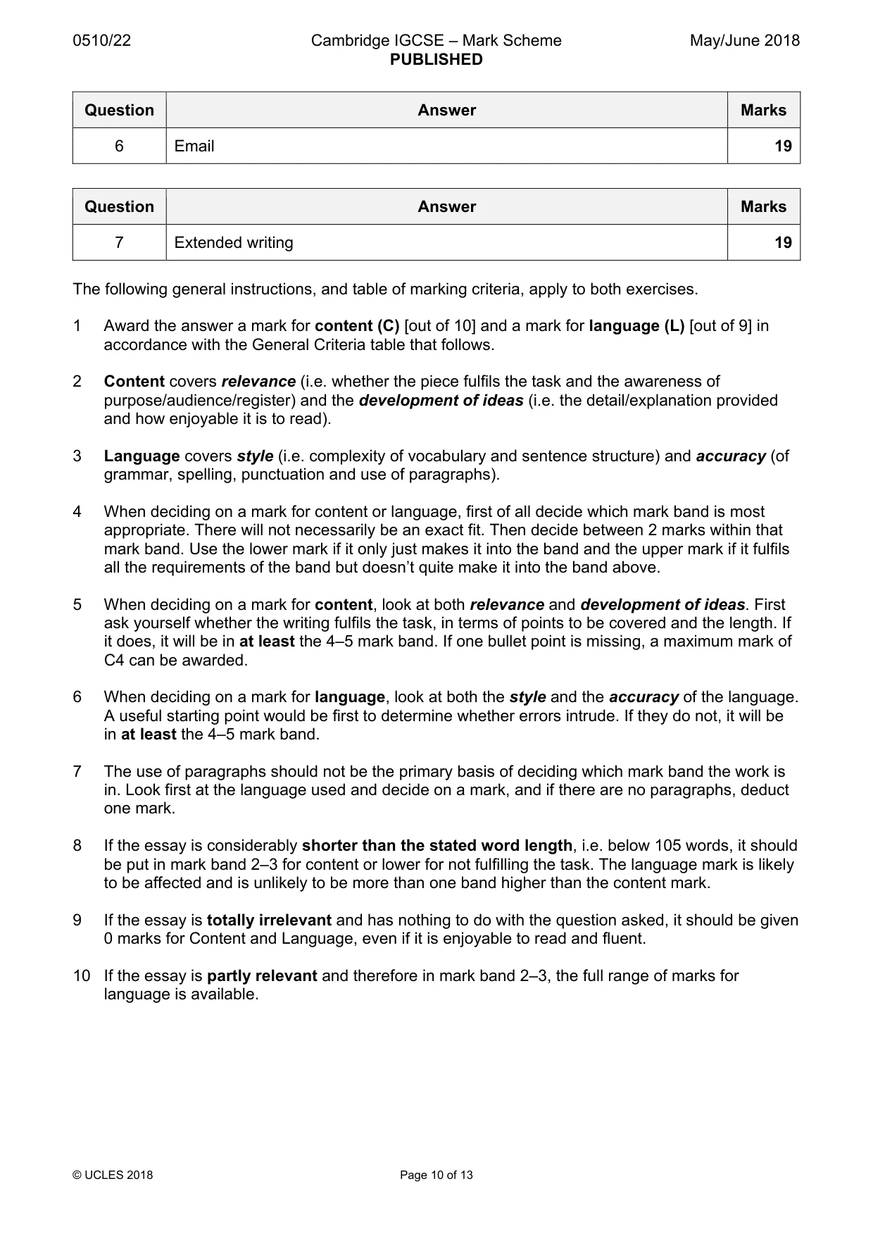 Mark scheme, page 10 of 13