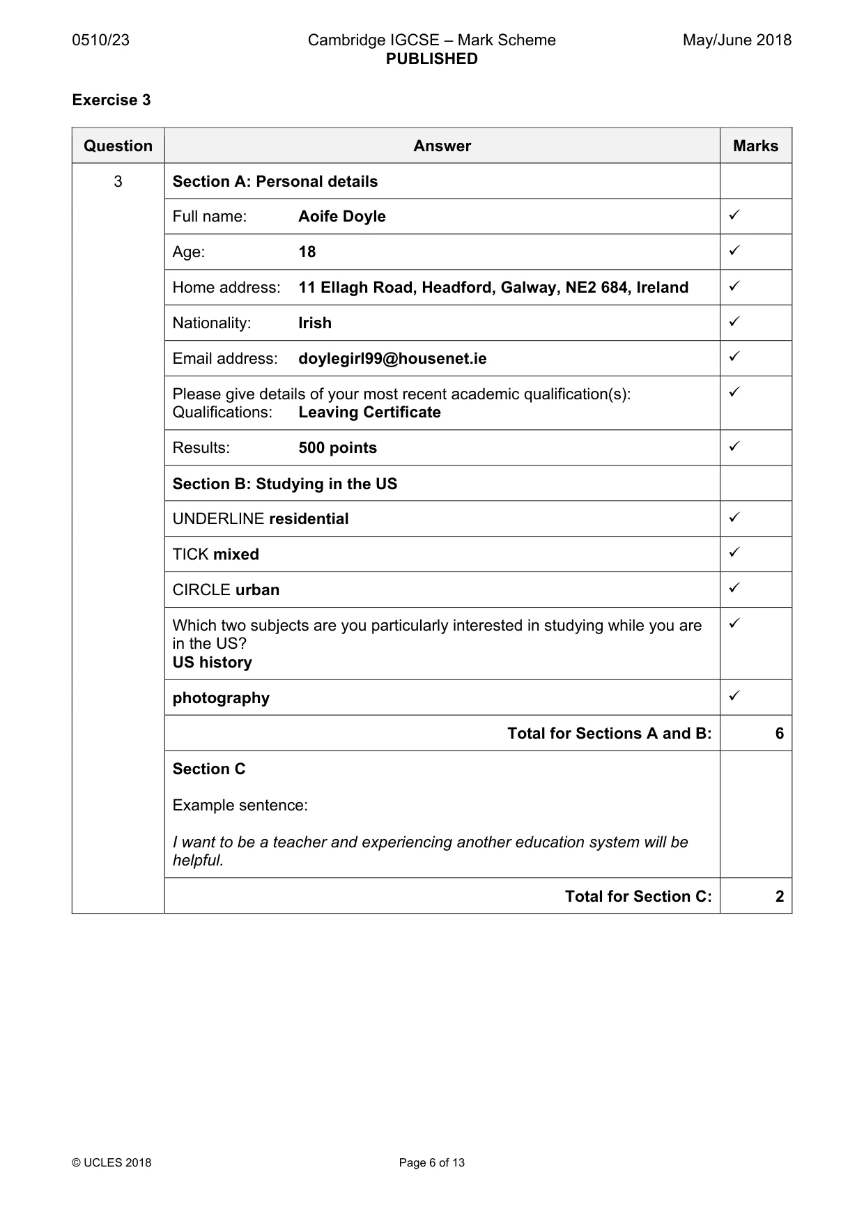 Mark scheme, page 6 of 13