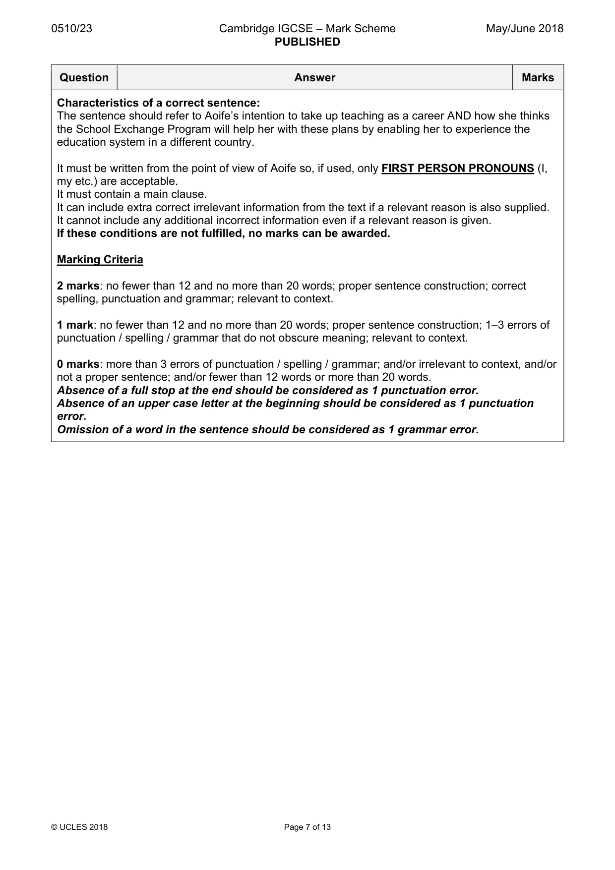 Mark scheme, page 7 of 13