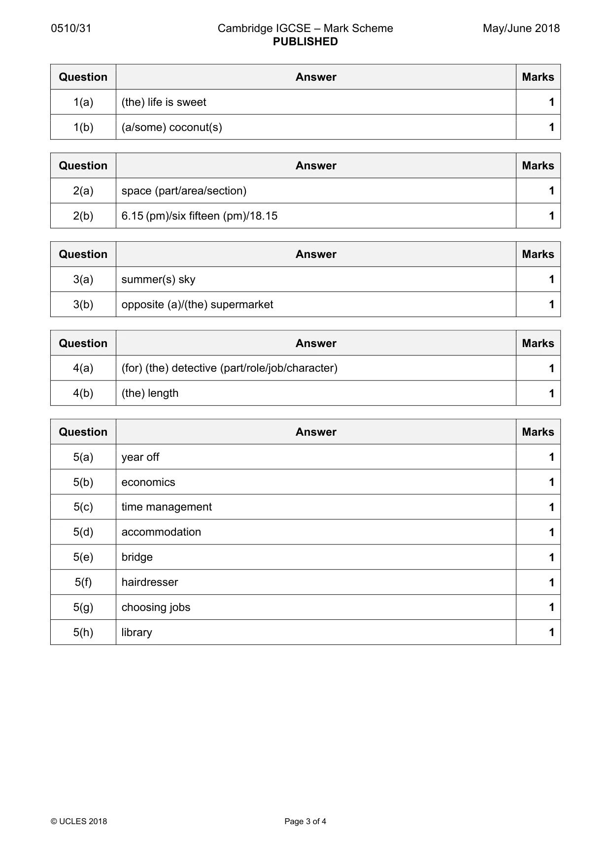 Mark scheme, page 3 of 4