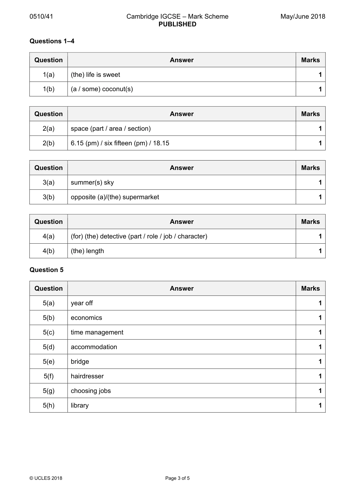 Mark scheme, page 3 of 5