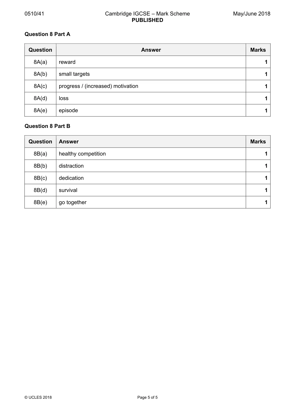Mark scheme, page 5 of 5