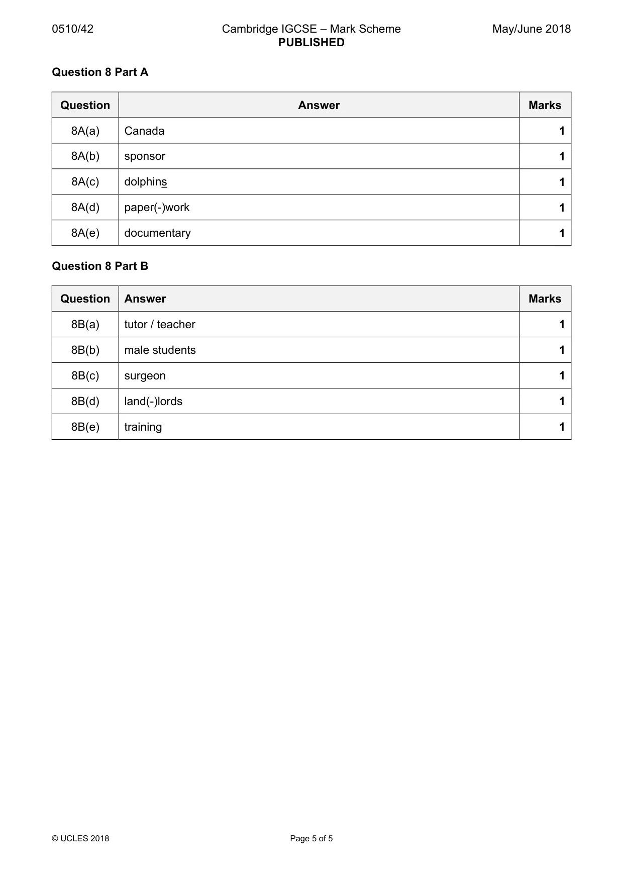 Mark scheme, page 5 of 5