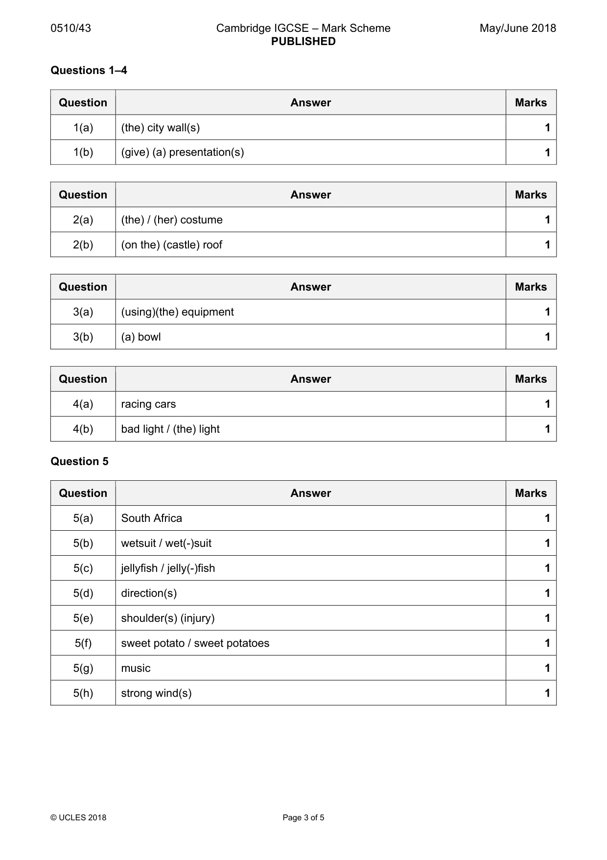 Mark scheme, page 3 of 5
