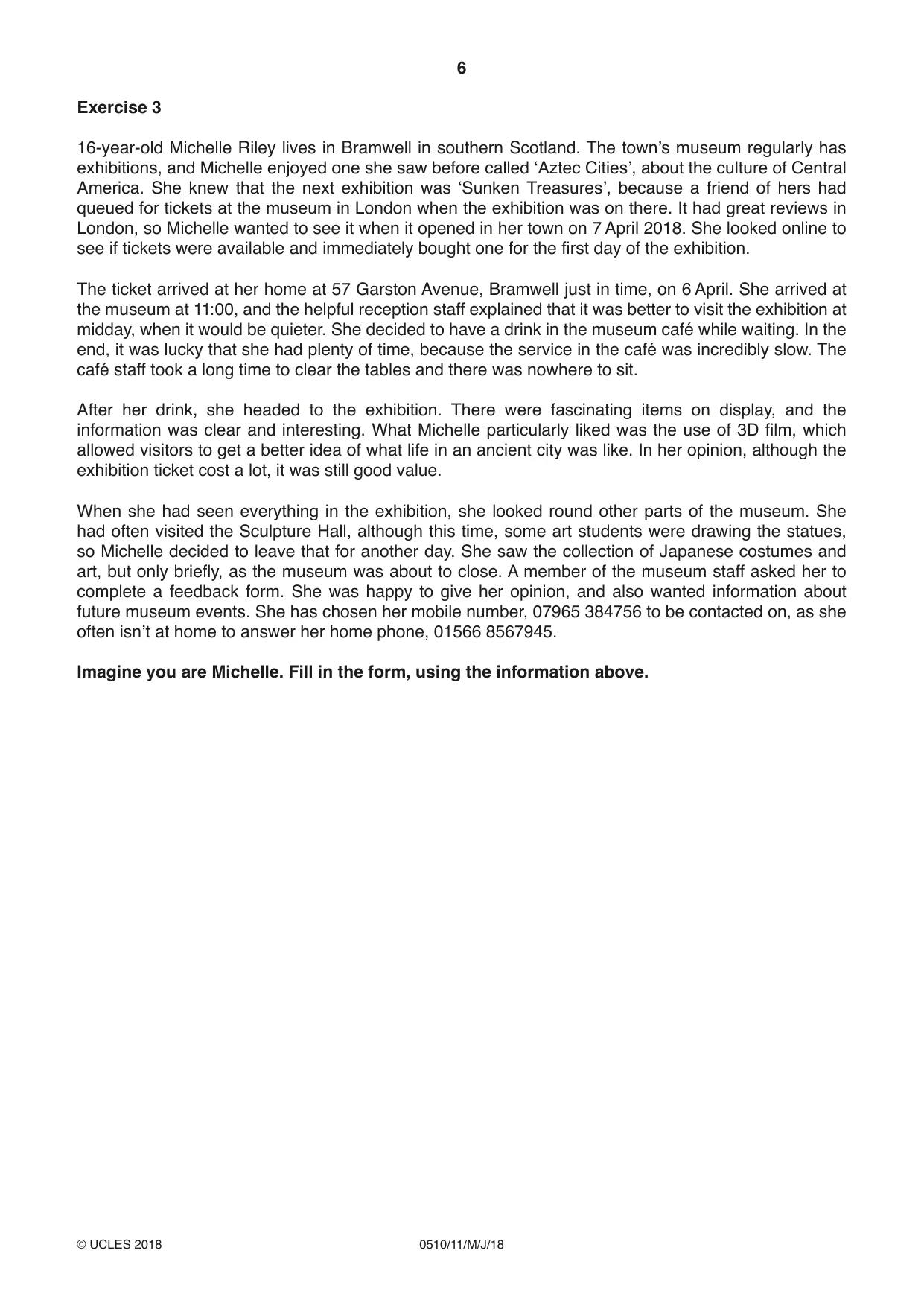 Cambridge IGCSE English - Second Language (oral endorsement) 0510 2018 May/June Paper 1 · Variant 1 question paper, page 6 of 16