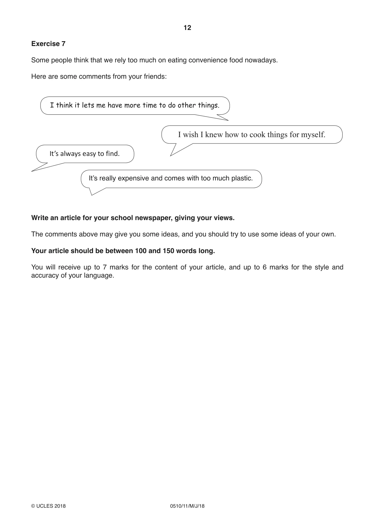 Cambridge IGCSE English - Second Language (oral endorsement) 0510 2018 May/June Paper 1 · Variant 1 question paper, page 12 of 16
