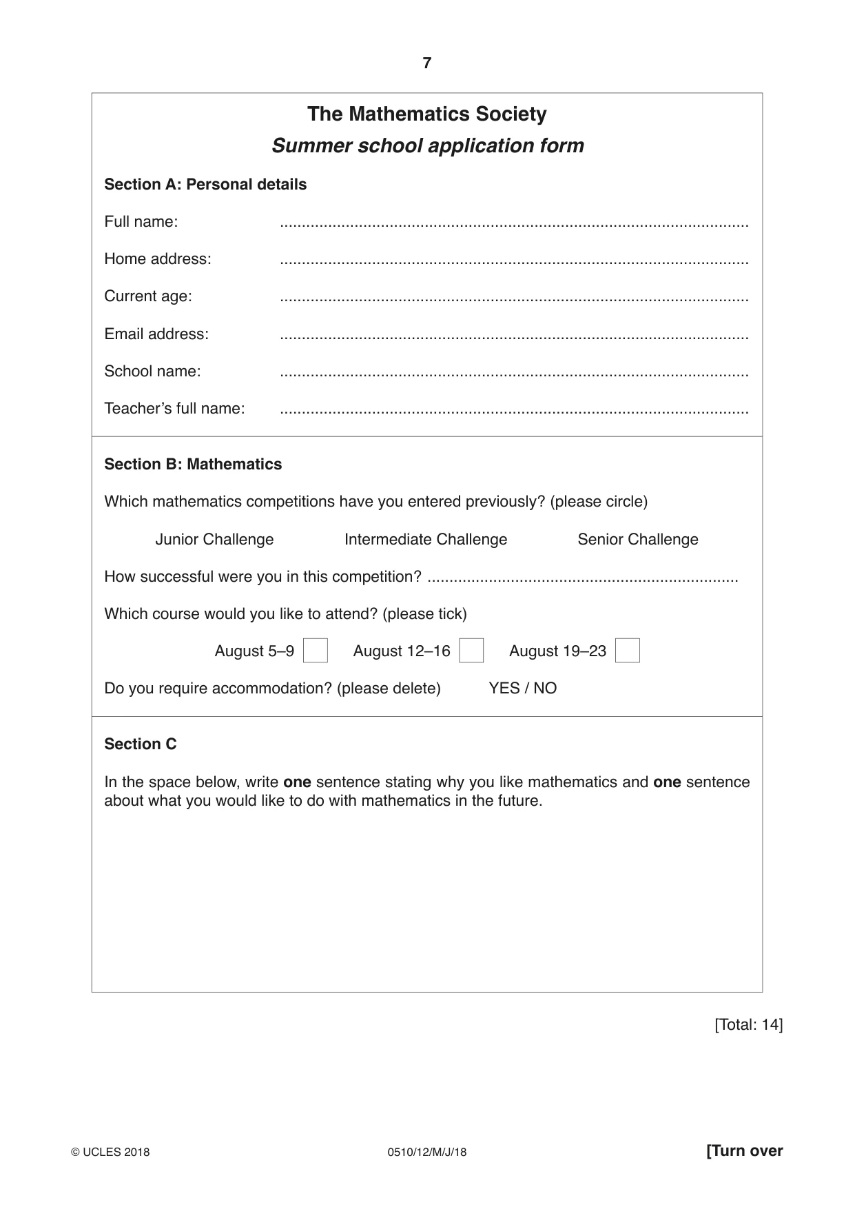 Cambridge IGCSE English - Second Language (oral endorsement) 0510 2018 May/June Paper 1 · Variant 2 question paper, page 7 of 16