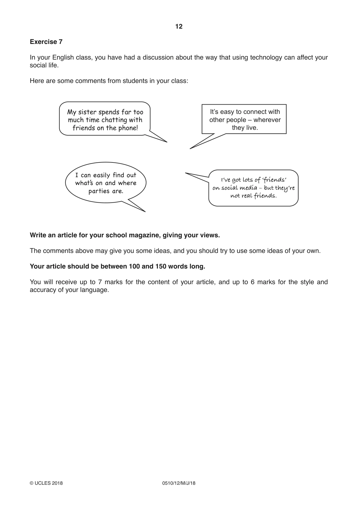 Cambridge IGCSE English - Second Language (oral endorsement) 0510 2018 May/June Paper 1 · Variant 2 question paper, page 12 of 16