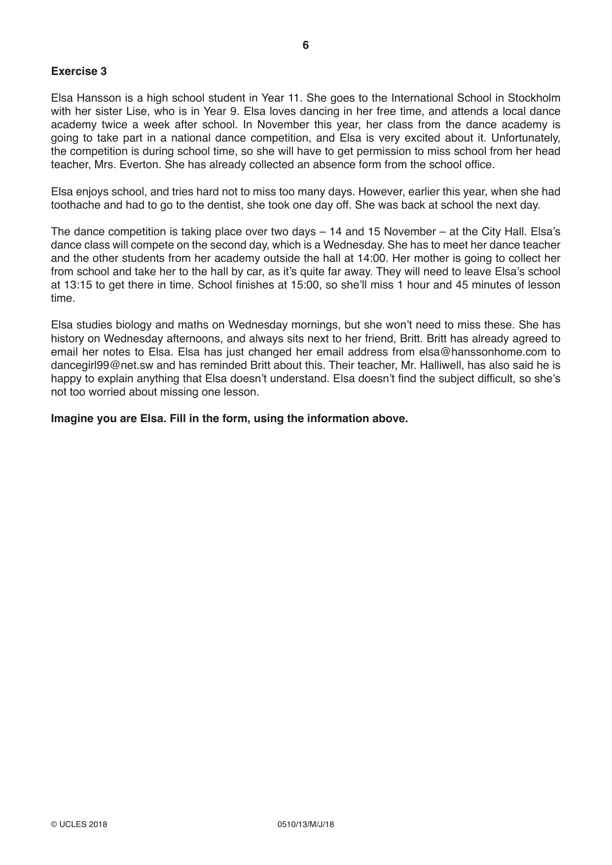 Cambridge IGCSE English - Second Language (oral endorsement) 0510 2018 May/June Paper 1 · Variant 3 question paper, page 6 of 16