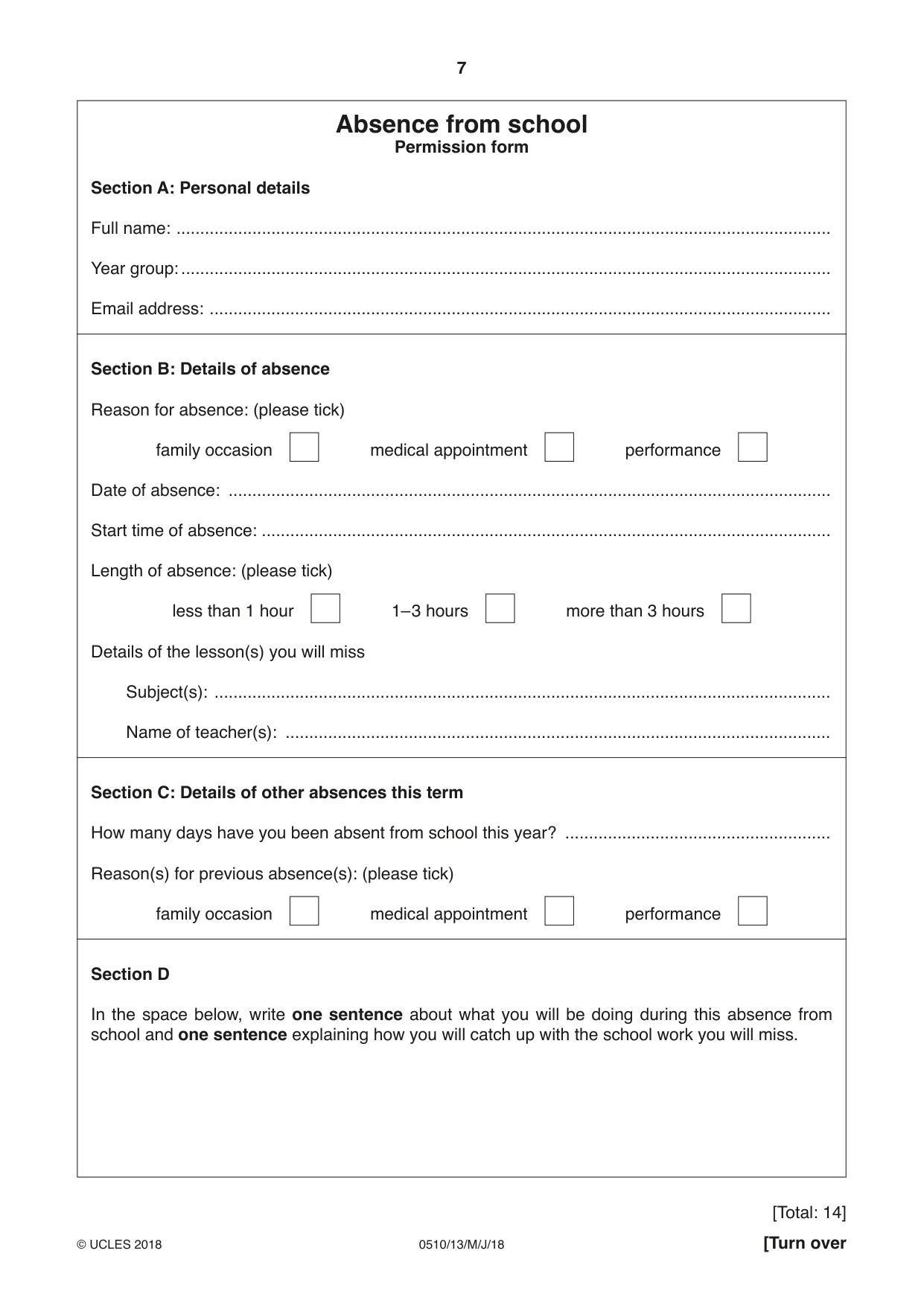 Cambridge IGCSE English - Second Language (oral endorsement) 0510 2018 May/June Paper 1 · Variant 3 question paper, page 7 of 16
