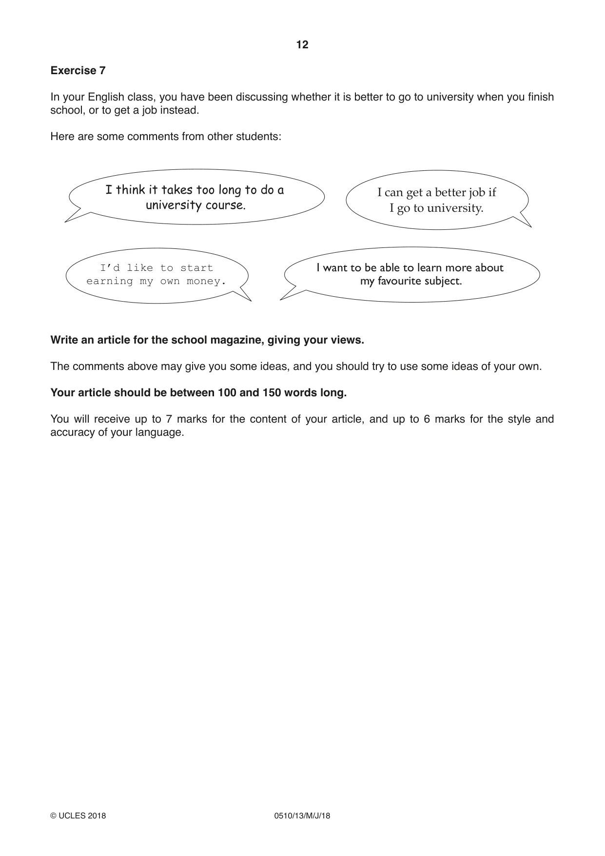 Cambridge IGCSE English - Second Language (oral endorsement) 0510 2018 May/June Paper 1 · Variant 3 question paper, page 12 of 16