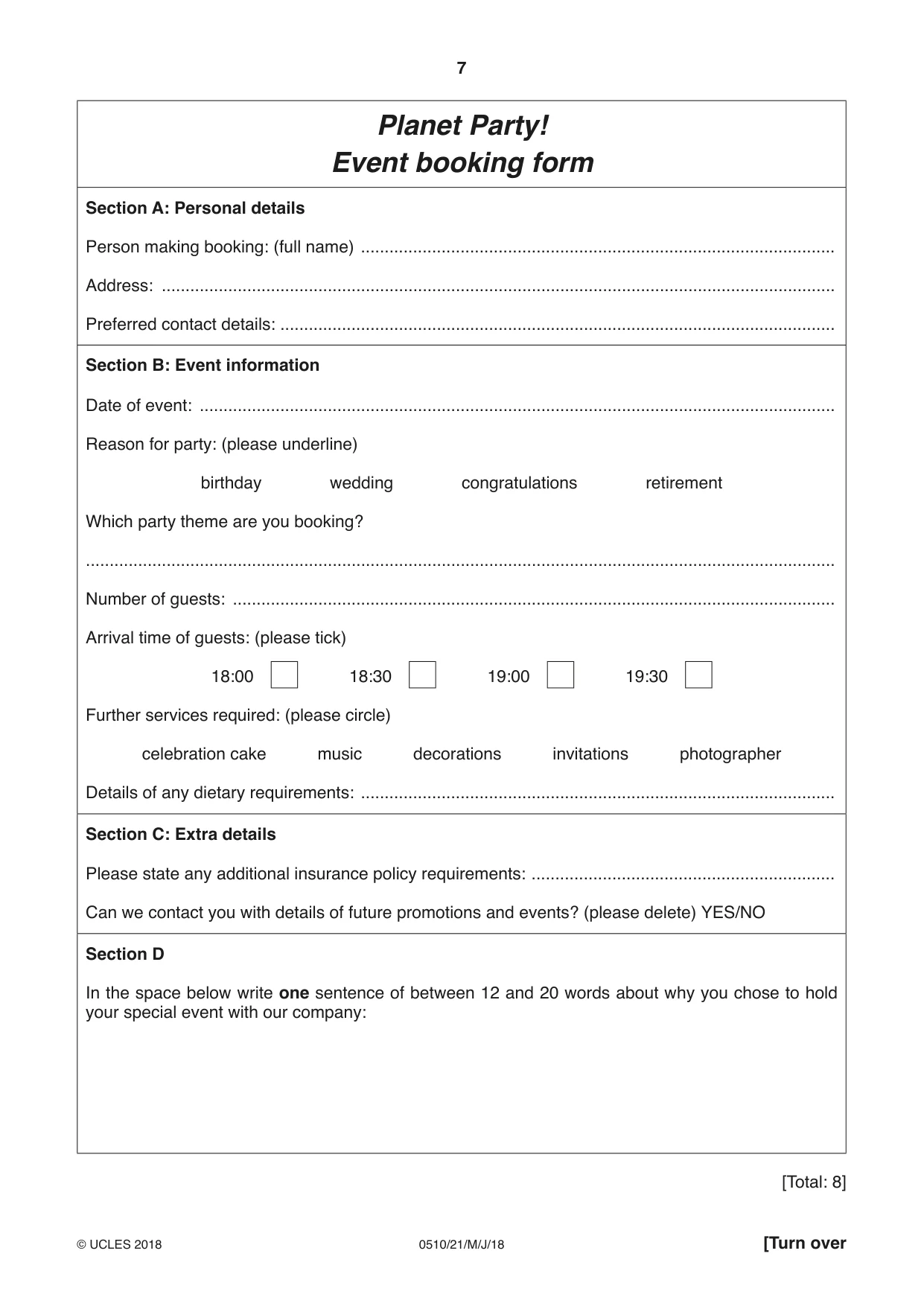 Cambridge IGCSE English - Second Language (oral endorsement) 0510 2018 May/June Paper 2 · Variant 1 question paper, page 7 of 16